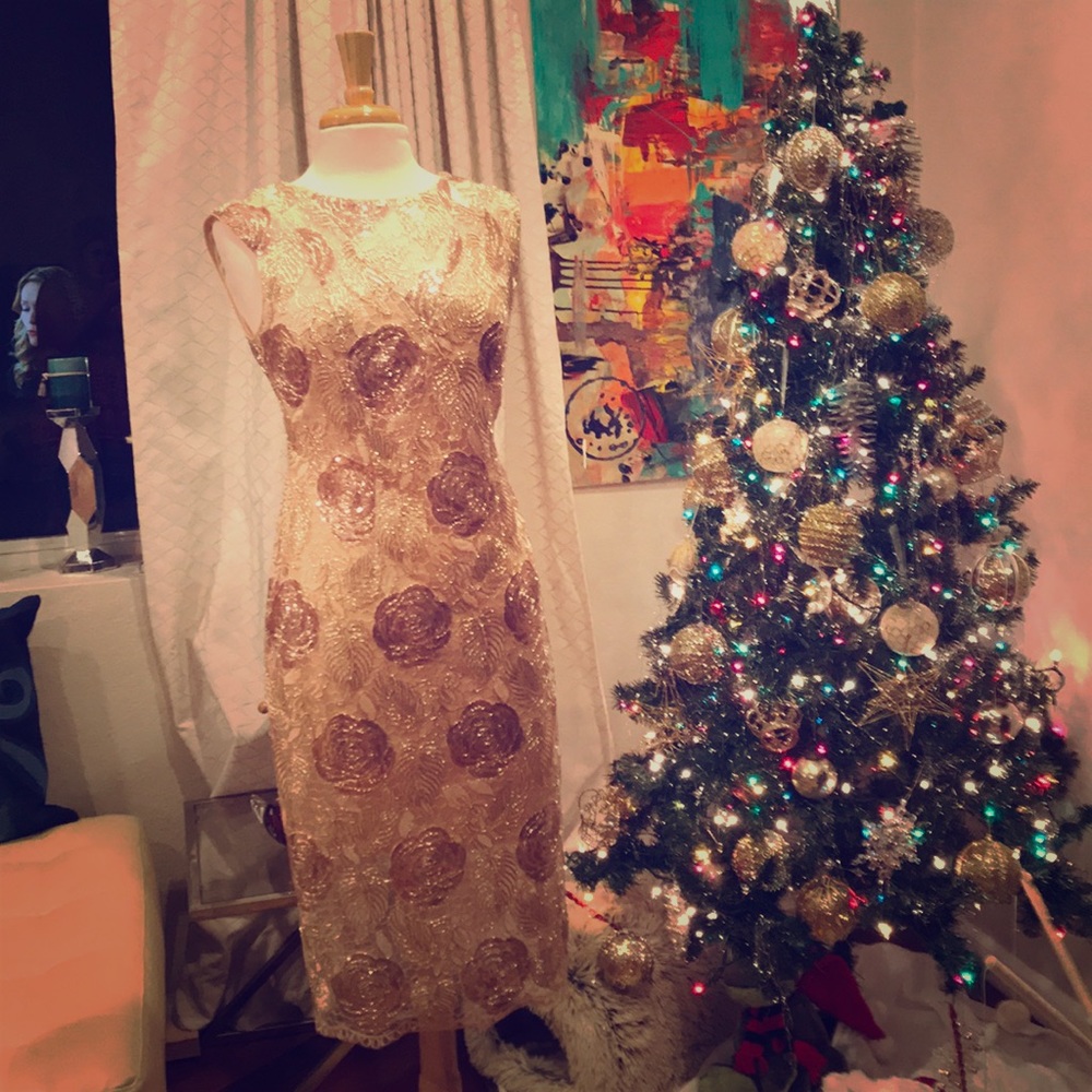 Alexia armor rose gold w/ roses sequin bead dress